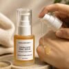 Marula Green Beauty Complexion Tonic Serum for anti-aging, barrier support and even skin tone, shown being applied to the hand.